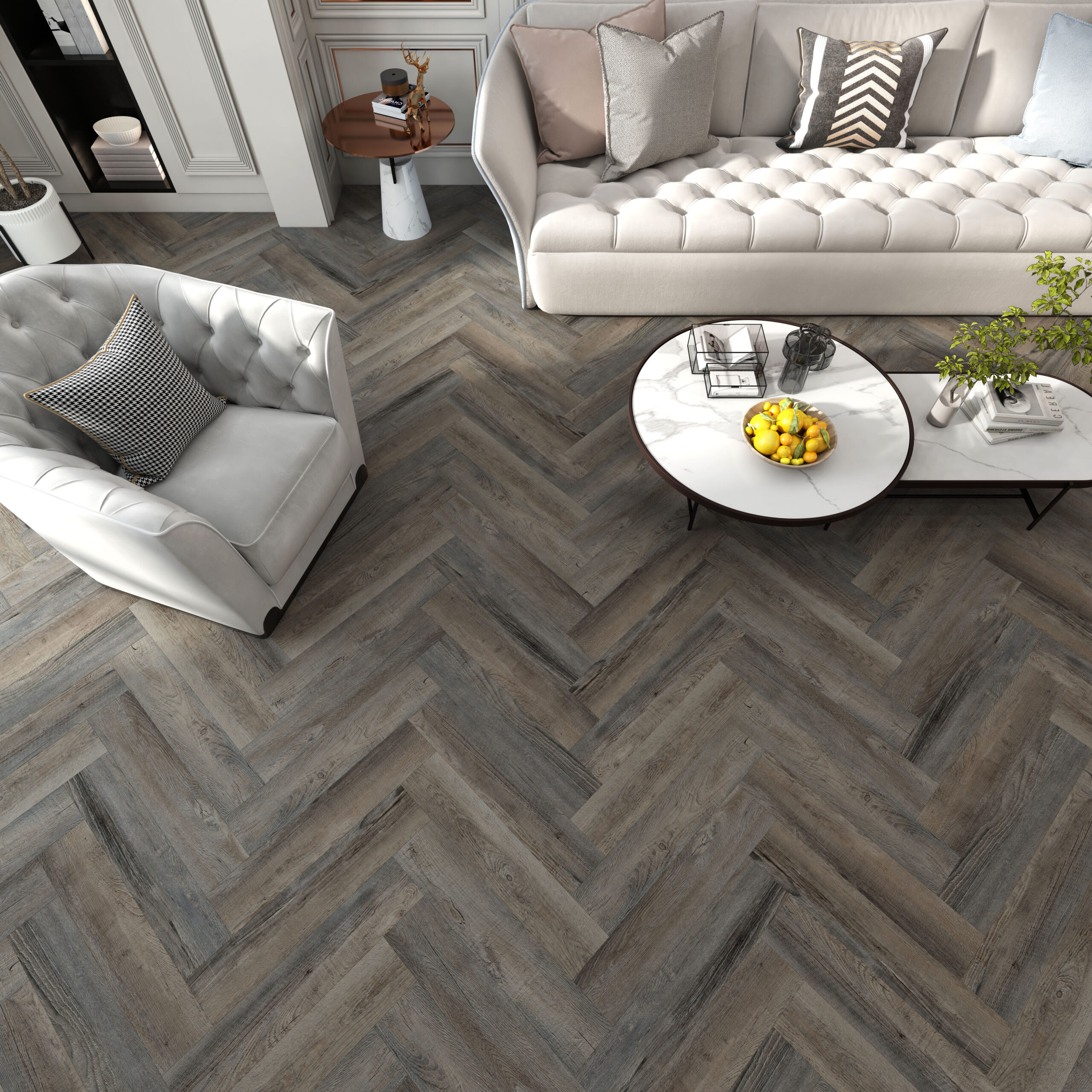 Dark Mahagony Brown Premium Click Vinyl SPC Herringbone Flooring – 6.5 mm