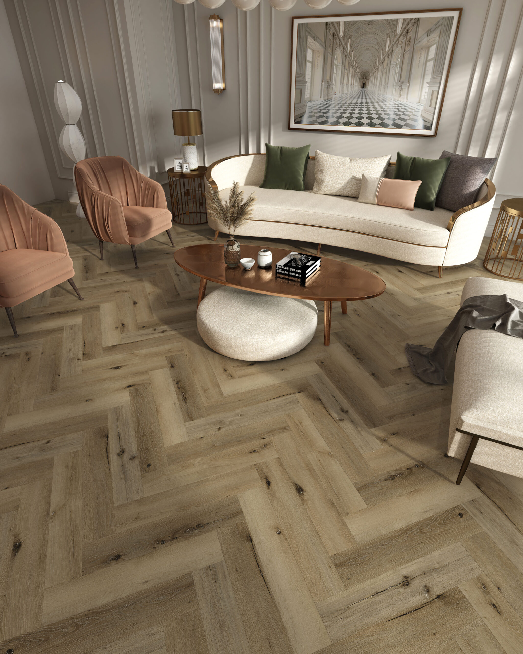 Natural Cedar Premium Click Vinyl SPC Herringbone Flooring – 6.5 mm