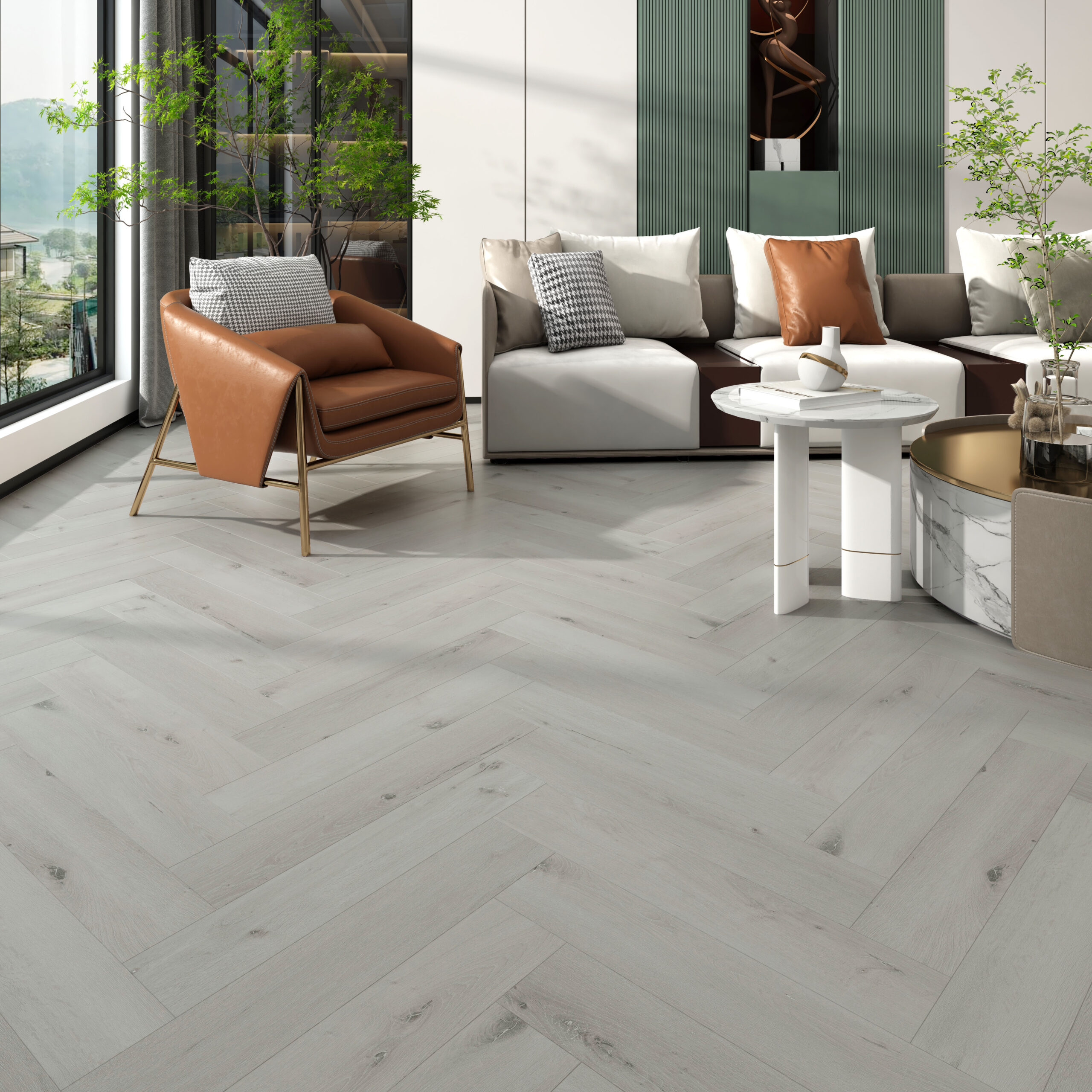 White Ash Premium Click Vinyl SPC Herringbone Flooring – 6.5 mm