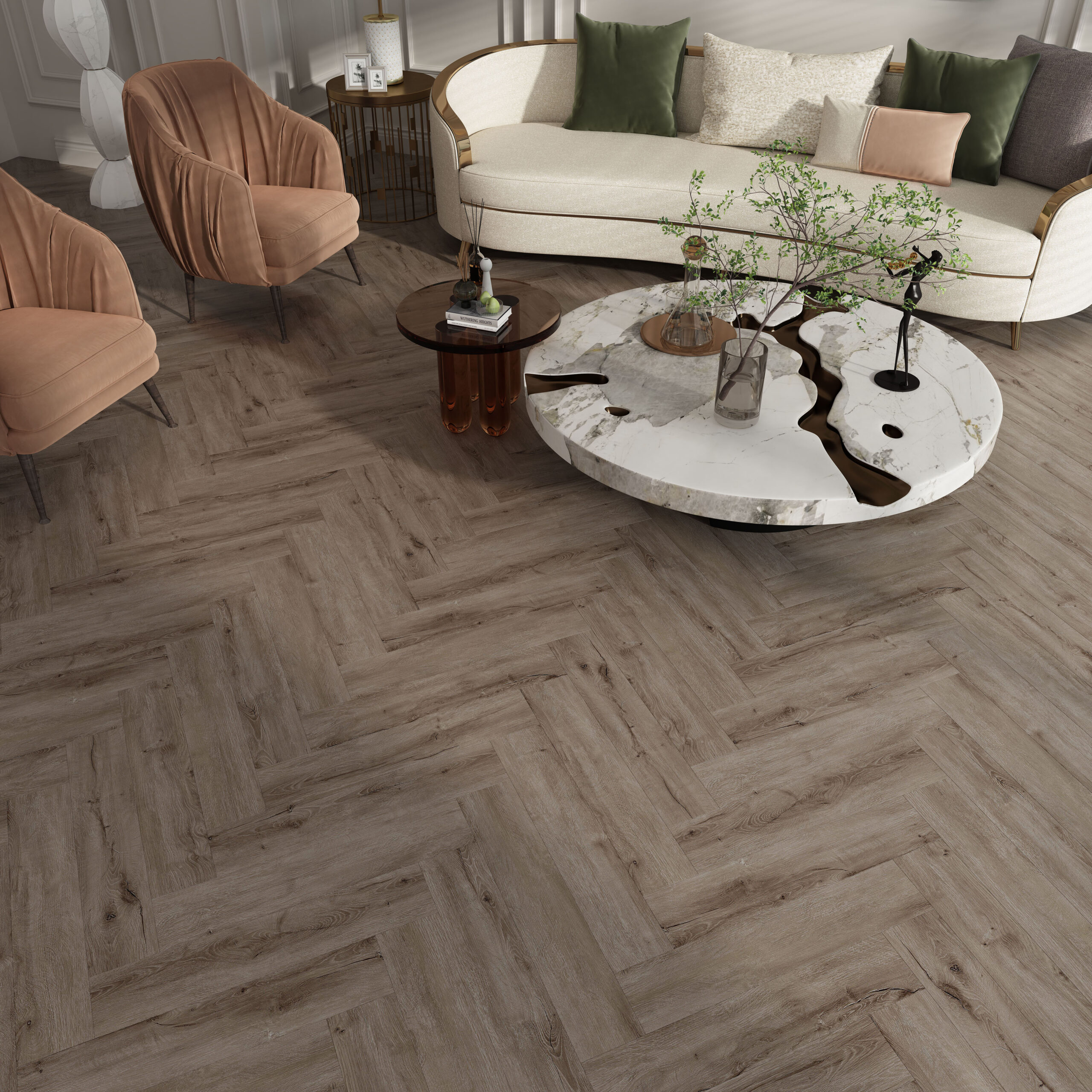 Warm Grey Oak Premium Click Vinyl SPC Herringbone Flooring – 6.5 mm