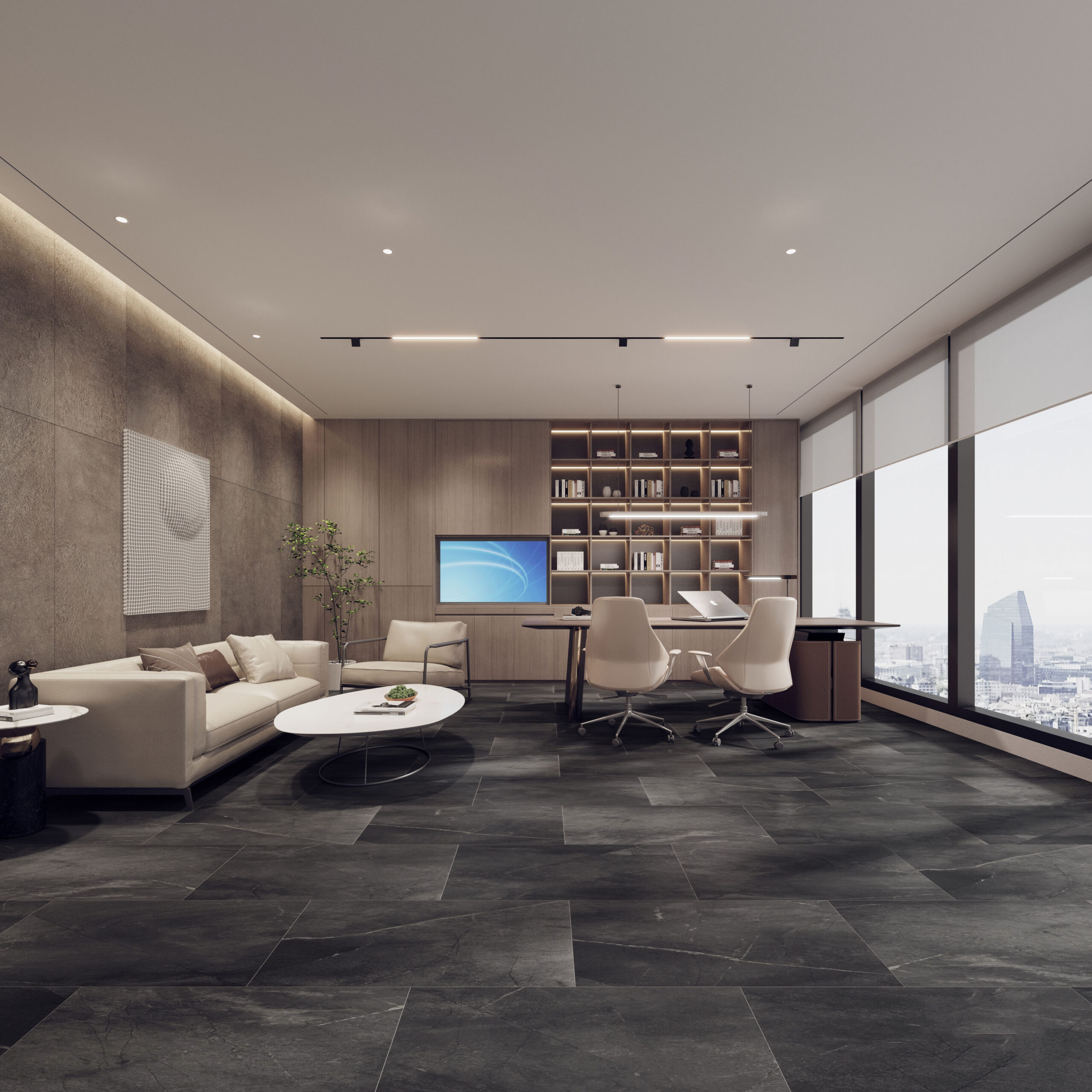 Midnight Black Slate Premium Click Pre-Grouted SPC Tile Flooring – 7.0mm