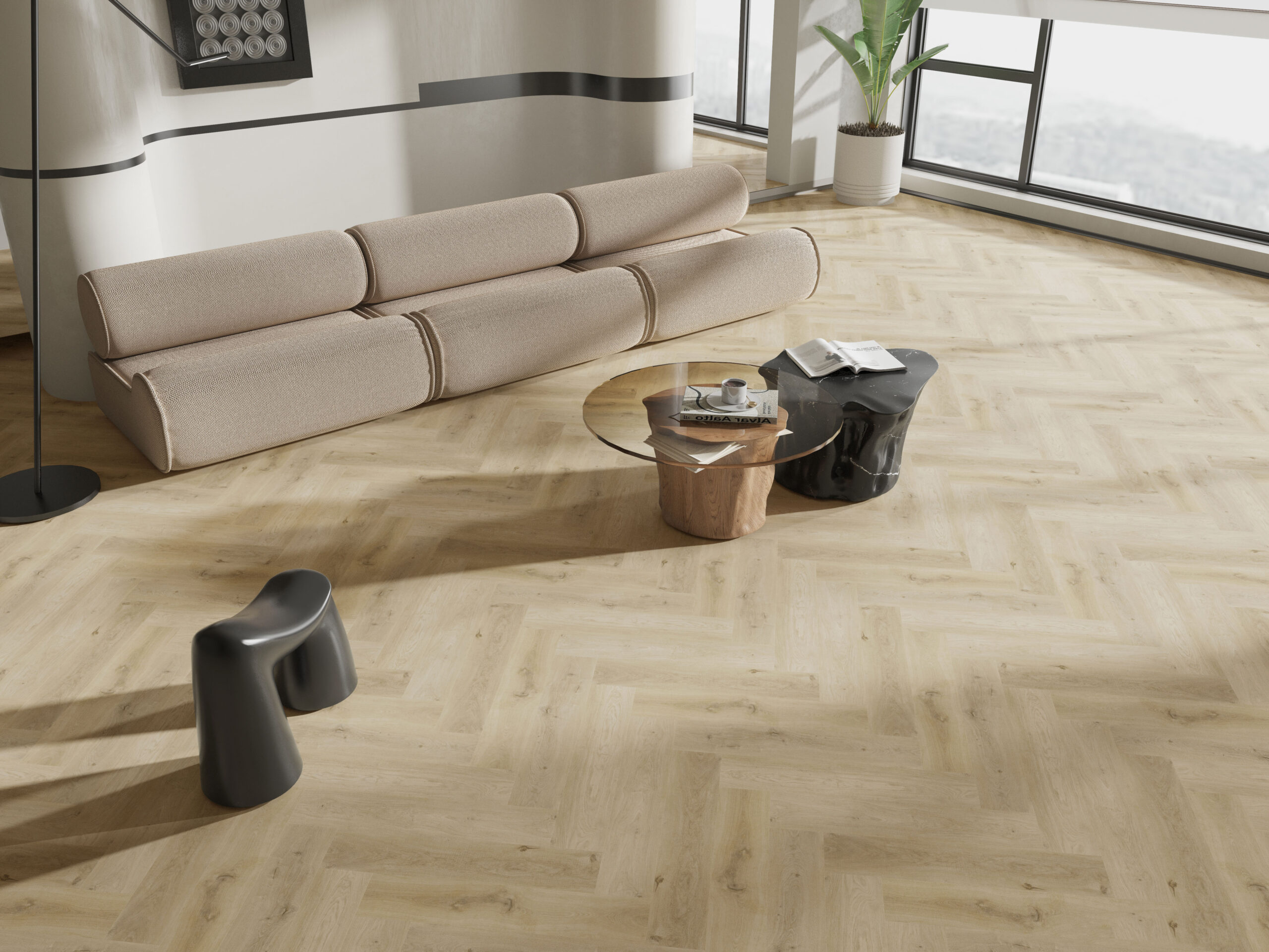 Panama Beige Premium Click Vinyl SPC Herringbone Flooring – 6.5mm