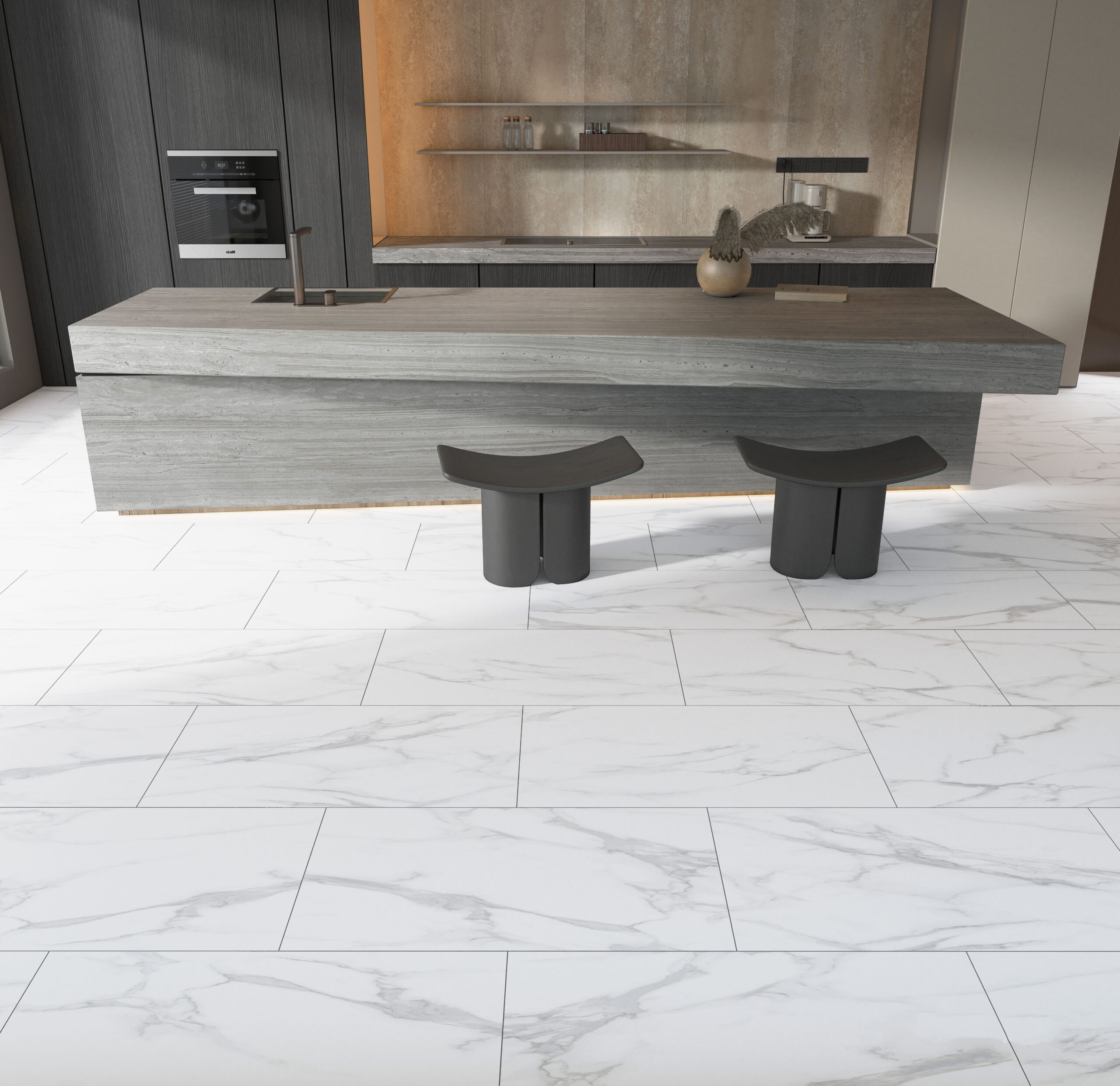 Carrara White Marble Premium Click Pre-Grouted SPC Tile Flooring – 7.0mm