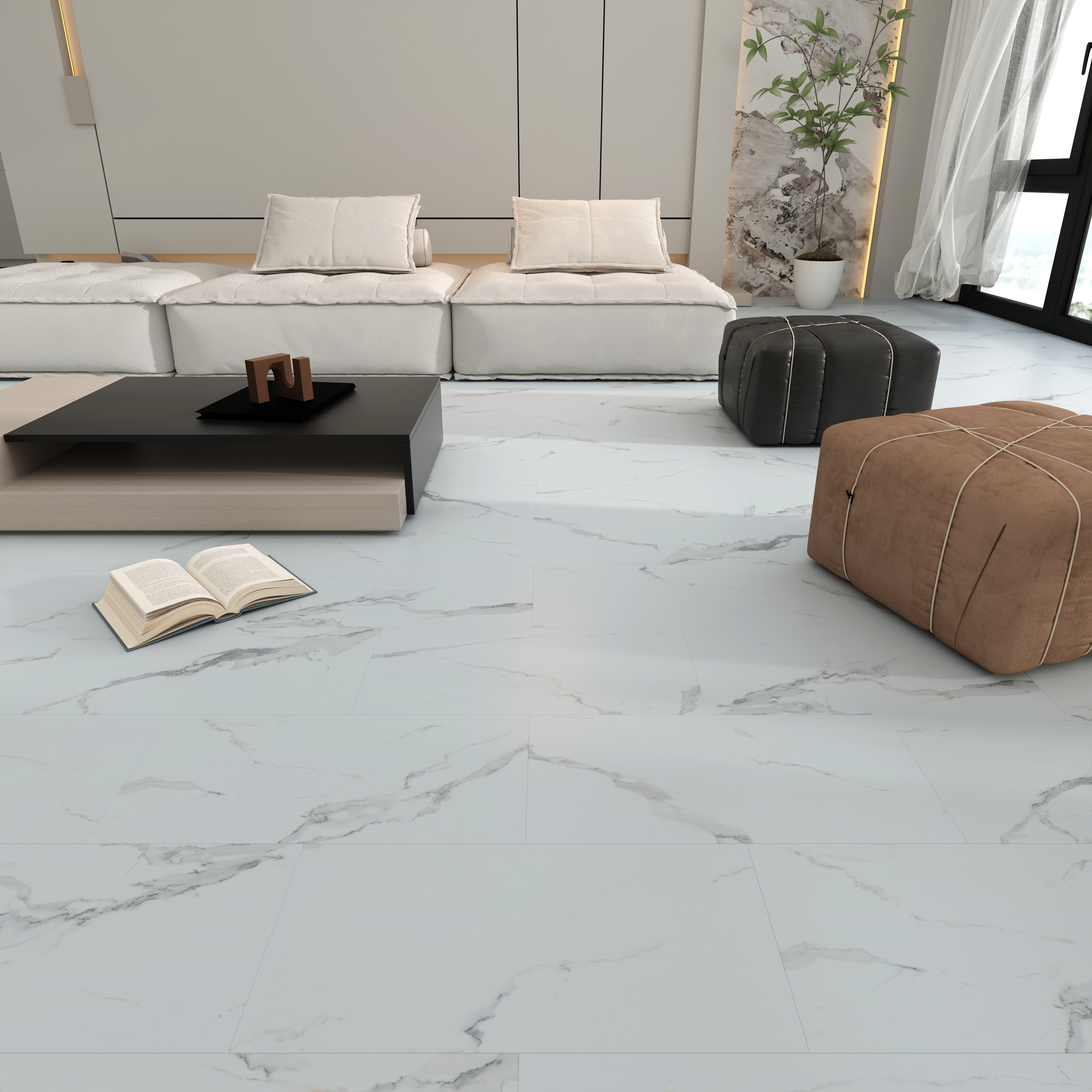 White Marble Effect Premium Click SPC Tile Flooring – 6.0 mm