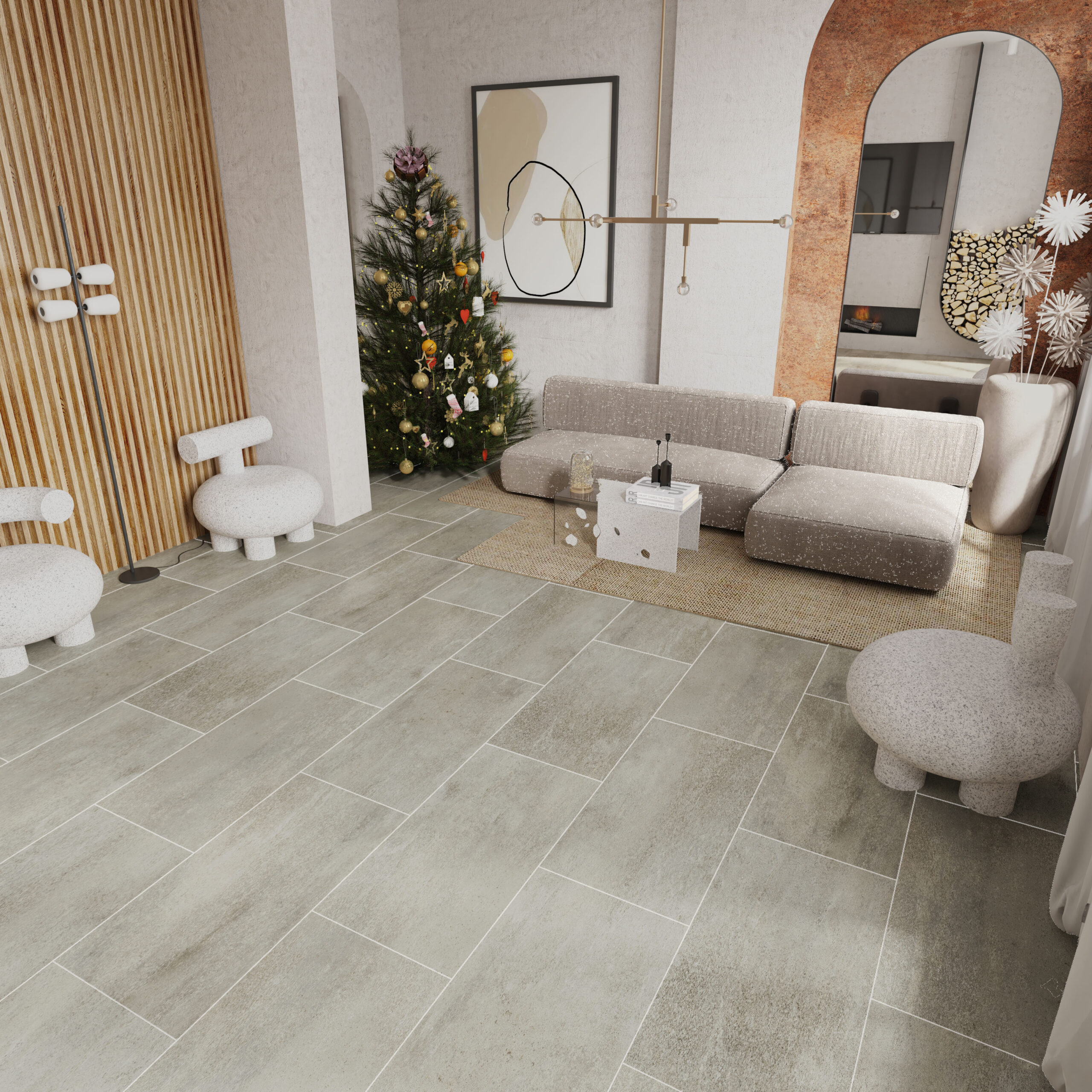 Beige Stone Premium Click Pre-Grouted SPC Tile Flooring – 7.0mm