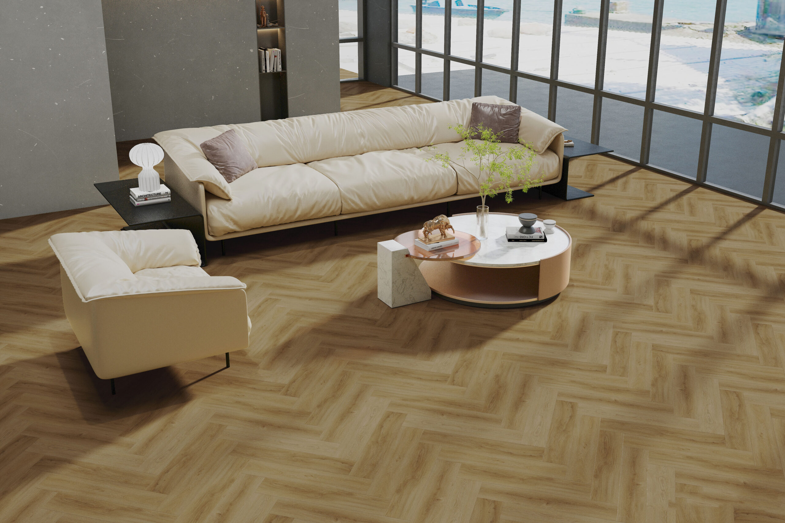 Golden Honey Oak Premium Click Vinyl SPC Herringbone Flooring – 6.5mm